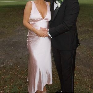 Pink Satin Midi Dress (worn once)